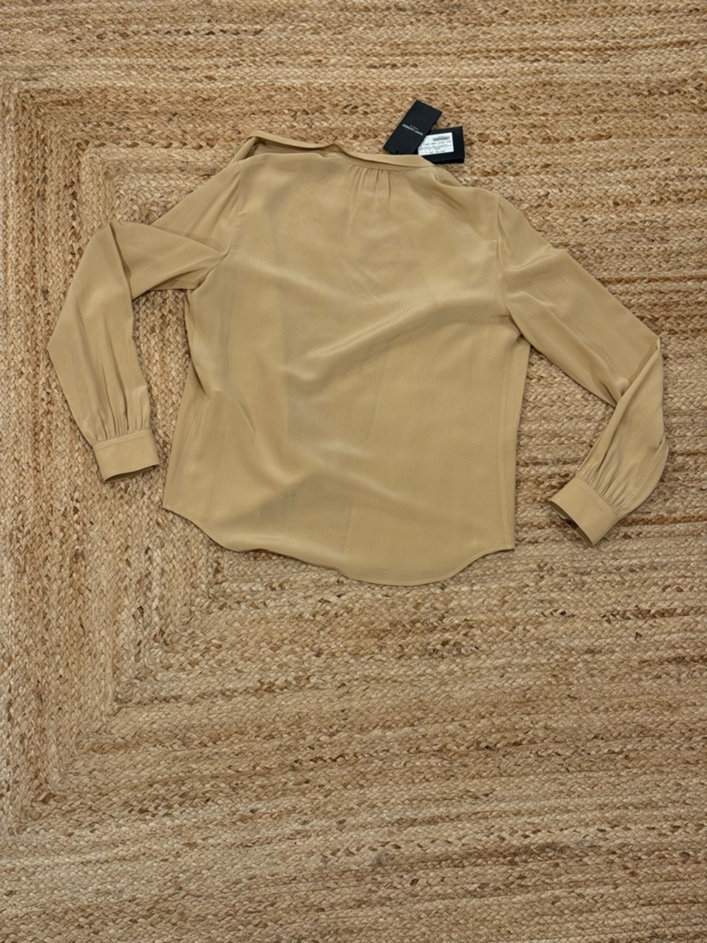 Saint Laurent Silk Blouse Bow Tie Neck Beige Tan Top size FR 38 - Picture 5 of 5